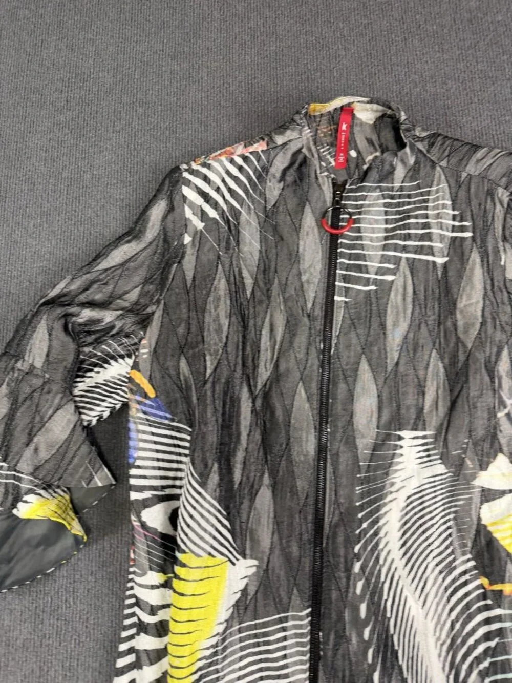 IC Collection Zip-Up Jacket With Ruffled Sleeves - Abstract Print - Womens XL